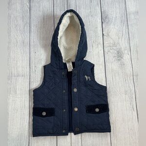Little Me Navy Quilted Hooded Vest Sherpa Lined - Size 12M